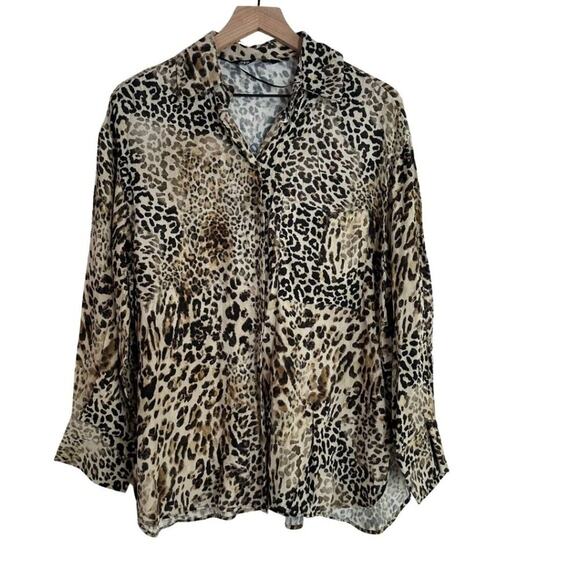Zara Long Sleeve Button Down Shirt Animal Print S - Picture 1 of 9
